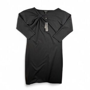 Talbots NWT Black Midi Dress Womens 4 Cotton Long Sleeve Knot Detail Classic